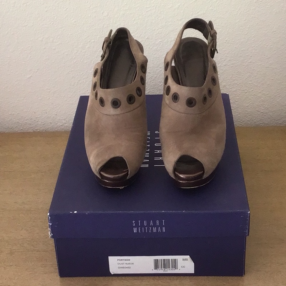 Stuart Weitzman Portside suede peep toe pumps
